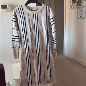 Beige Knit Midi Dress with Burberry like pattern